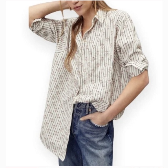 Pilcro Anthropologie Top Size S Small Button Up Collar Embroidered Boho Western - Picture 1 of 8